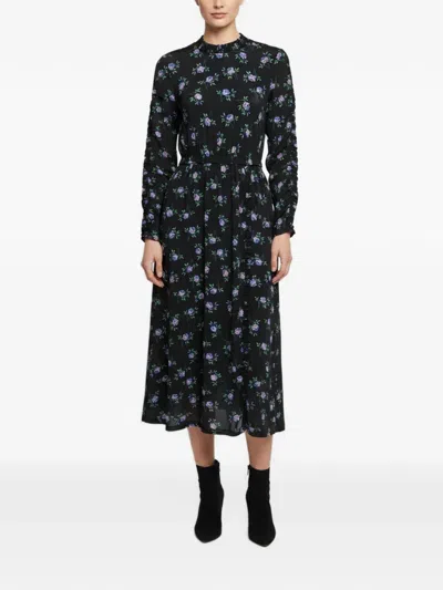 Pre-owned Sandro Floral-pattern Midi Dress In Black