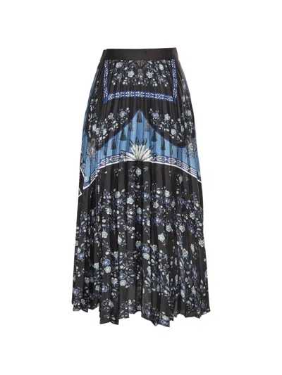 Pre-owned Sandro Floral-print Midi Skirt In Black
