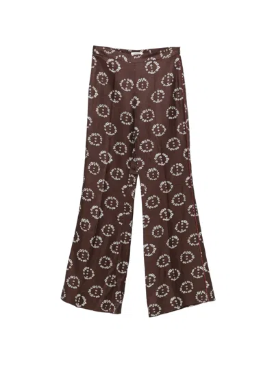 Sandro Floral-print Piping-detail Palazzo Pants In Brown