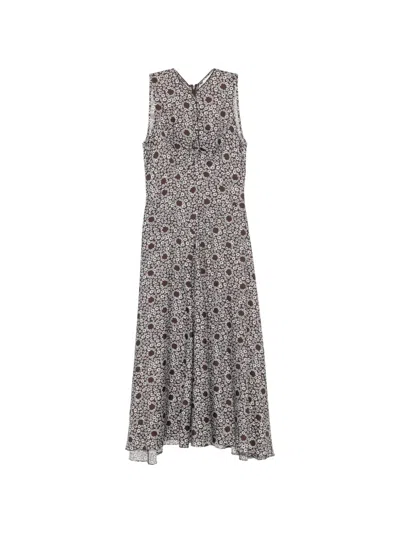 Sandro Floral-print Pleated Dress In Gray