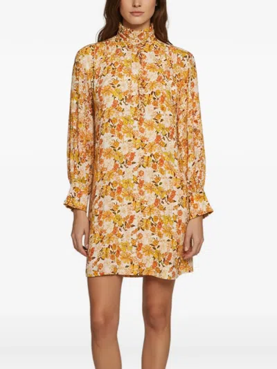 Pre-owned Sandro Floral-print Pleated Mini Dress In Orange