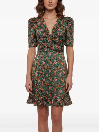 Pre-owned Sandro Floral-print Puff-sleeve Mini Dress In Green