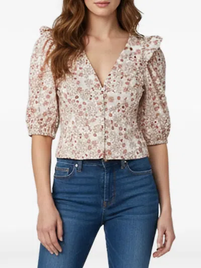 Pre-owned Sandro Floral-print Puff-sleeve Top In Neutrals
