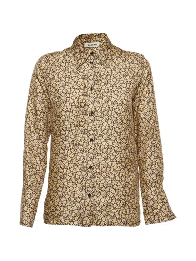 Pre-owned Sandro Floral-print Shirt In Black