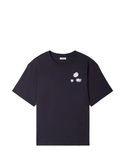 Sandro Flower Print Cotton T-shirt In Blue