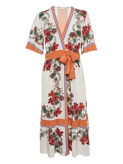 Pre-owned Sandro Floral-print Wrap Dress In White