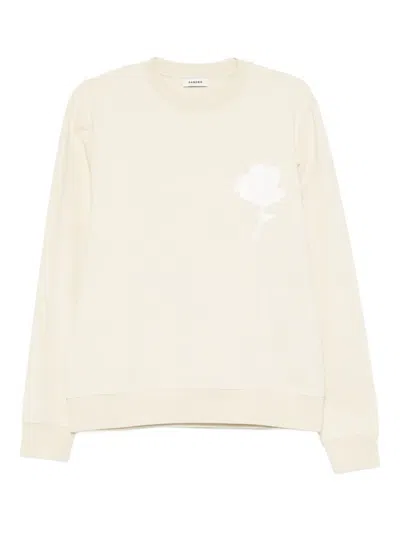 Sandro Flower-appliqué Cotton Sweatshirt In Neutral