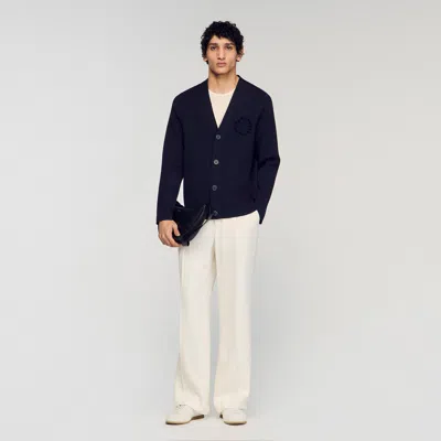 Sandro Flower Crochet Cardigan In Blue