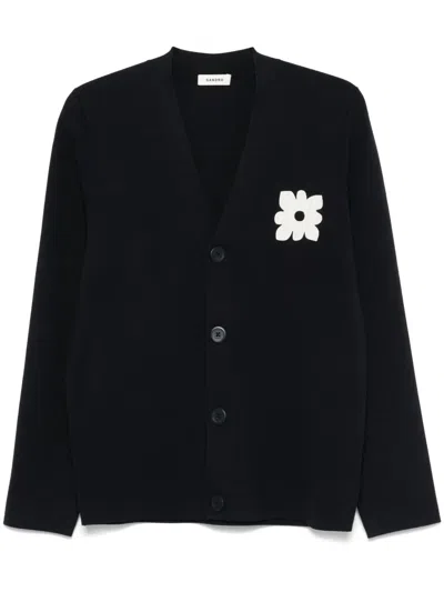 Sandro Flower-patch Cardigan In Blue