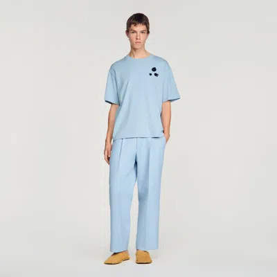 Sandro Flower Flock Graphic T-shirt In Blue