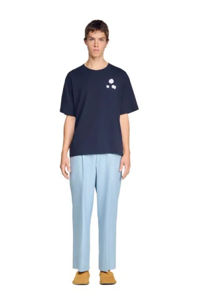 Sandro Flower Flock Graphic T-shirt In Blue
