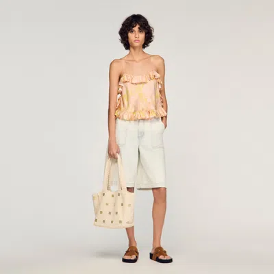 Sandro Flower Print Crop Top In Yellow