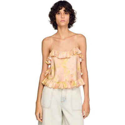 Sandro Paris Satin Floral Print Cami Top In Multi