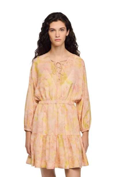 Sandro Flower Print Short Dress In Orange