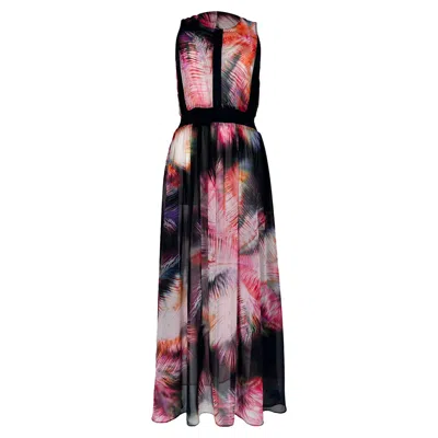 Pre-owned Sandro Flower Printed Midi Dress In Black Polyester