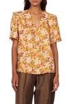Sandro Womens Naturels Flower Printed Silk Top 8 In Sand