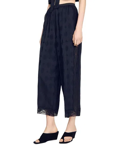 Sandro Fluid Paisley Jacquard Pants In Black