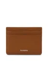 Sandro Mens Cognac Logo-embossed Leather Card Holder In Brown