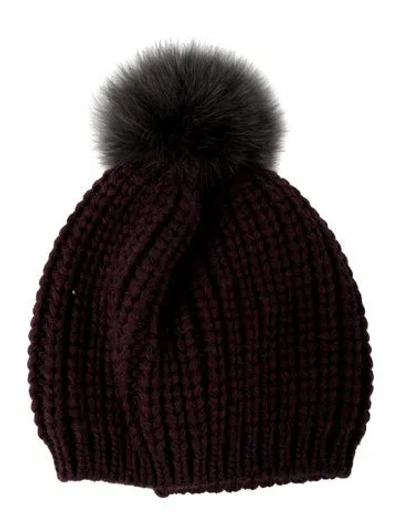 Pre-owned Sandro Fox Trim Beanie In Burgundy