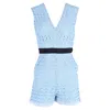Sandro Fratello Cutout Grosgrain-trimmed Macramé Lace Playsuit In Light Blue Polyester In Blue