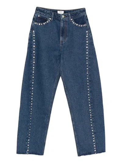 Sandro Frayed-hem Trousers In Blue