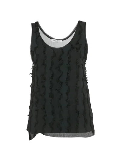 Pre-owned Sandro Frayed Tank Top In Black