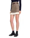 Sandro Frill Hem Belted Mini Skirt In Brown