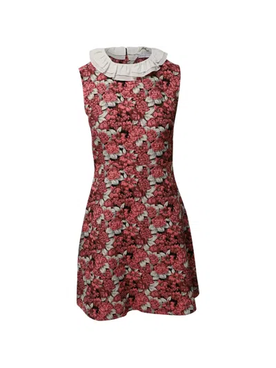 Pre-owned Sandro Frilled-collar Floral-print Mini Dress In Red