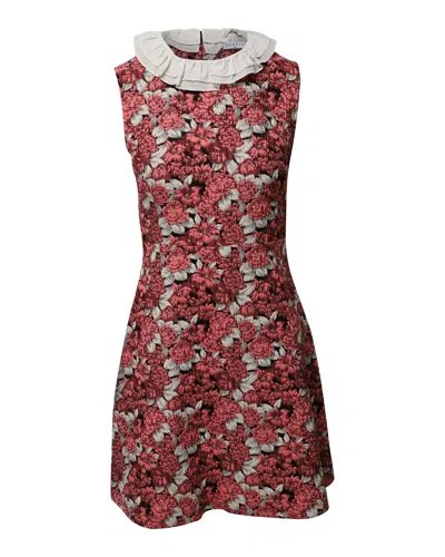 Sandro Frilled Collar Mini Dress In Floral Print Polyester In Multi