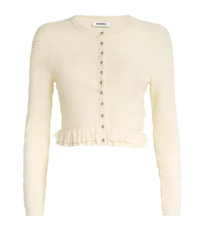 Sandro Frilled Cropped Cardigan In Beige