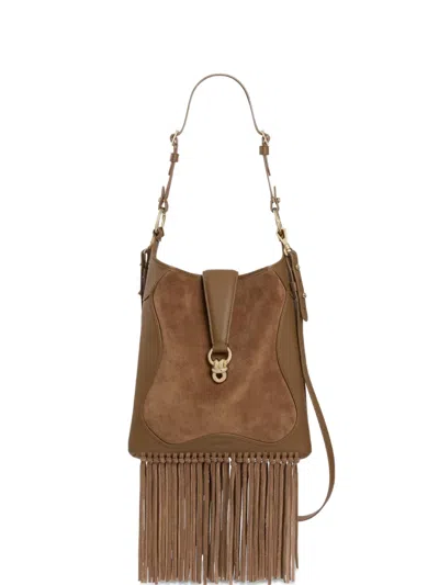 Sandro Fringe Crossbody Bag In Brown