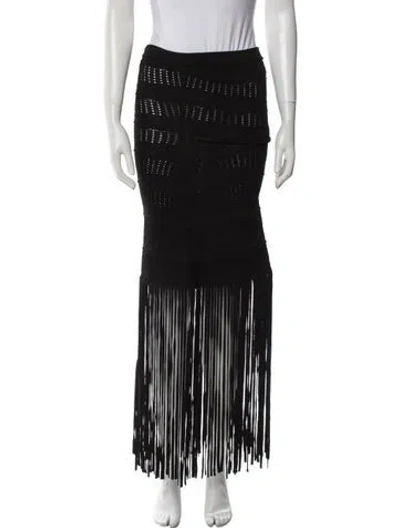 Pre-owned Sandro Fringe Trim Accent Long Skirt In Black
