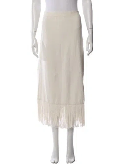 Pre-owned Sandro Fringe Trim Accent Midi Length Skirt In Neutrals