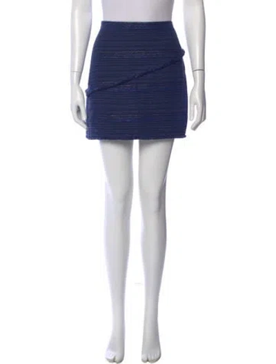 Pre-owned Sandro Fringe Trim Accent Mini Skirt In Blue