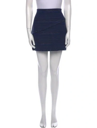 Pre-owned Sandro Fringe Trim Accent Mini Skirt In Blue