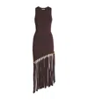 Sandro Swann Fringed And Beaded Knit Midi Dress In Brown