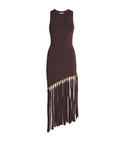 SANDRO FRINGE-TRIM MIDI DRESS