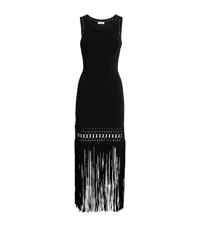 SANDRO FRINGED BODYCON MIDI DRESS