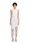 Sandro Heloise Asymmetric Fringe-trim Midi Dress In White