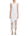 Sandro Heloise Asymmetric Fringe-trim Midi Dress In White