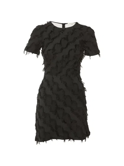 Pre-owned Sandro Fringed Fitted Midi Dress In Black