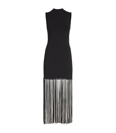 SANDRO SANDRO FRINGED-HEM MIDI DRESS