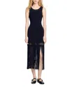 Sandro Lyne Fringe-trim Midi Dress In Black