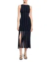 Sandro Fringed Knit Maxi Dress In Blue