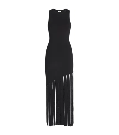 Sandro Fringed Maxi Dress In Black