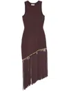 Sandro Swann Fringed And Beaded Knit Midi Dress In Brown