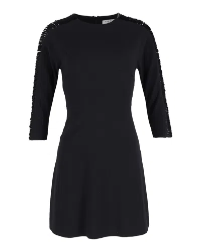 Sandro Fringed Sleeve Mini Dress In Black Polyester