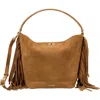 Sandro Fringed Suede Bucket Bag Tangoso In Brown