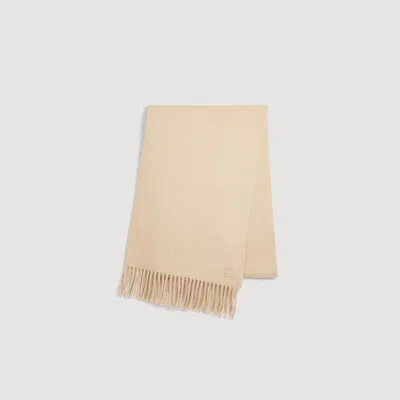 Sandro Fringed Wool Scarf In Neutral