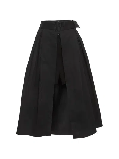 Pre-owned Sandro Front Slit Overlay Midi Skirt In Black